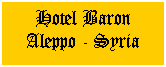 Textové pole: Hotel Baron 
Aleppo - Syria

